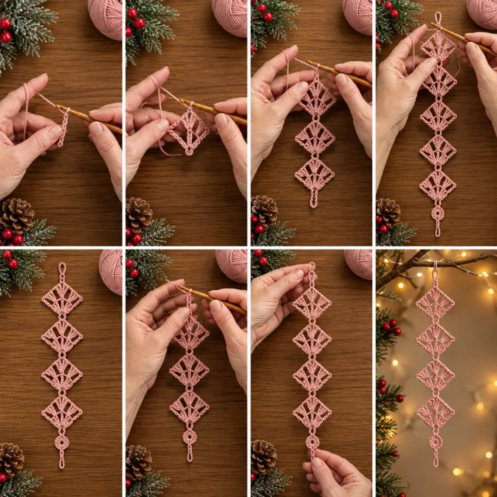 Whimsical Dusty Rose Crochet Icicle Ornament article image 3