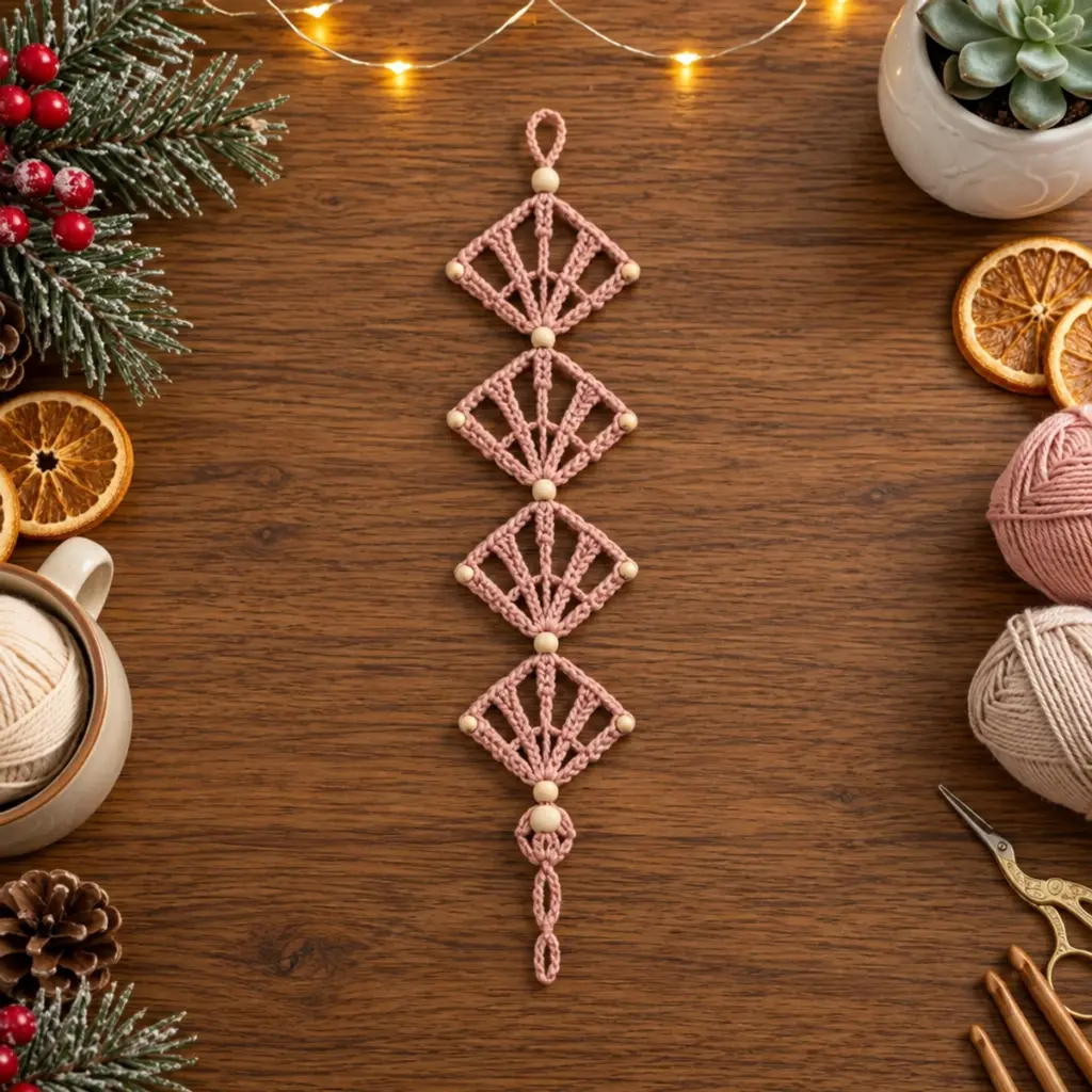 Whimsical Dusty Rose Crochet Icicle Ornament article image 4