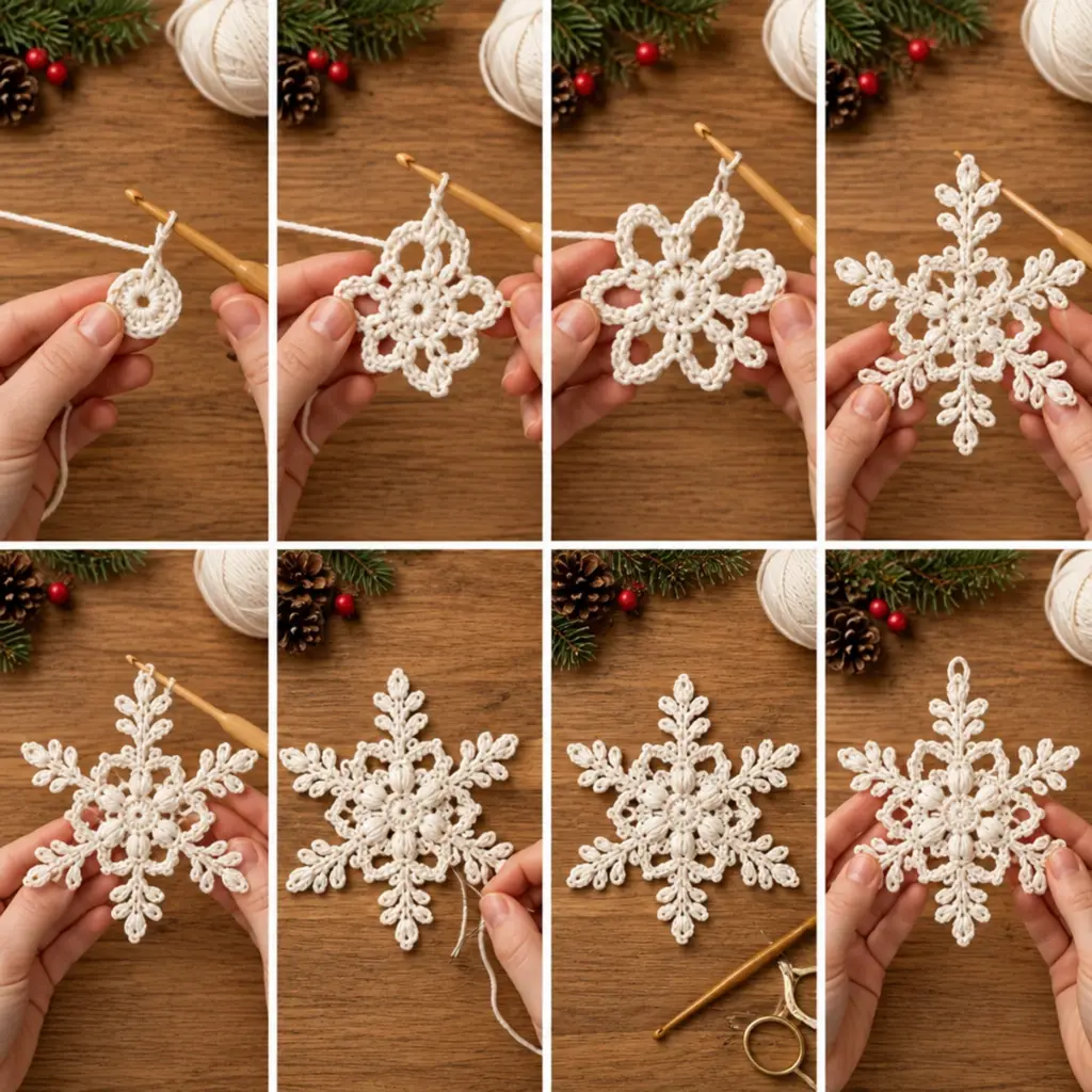 Delicate White Christmas Snowflake Crochet Ornament Pattern article image 3